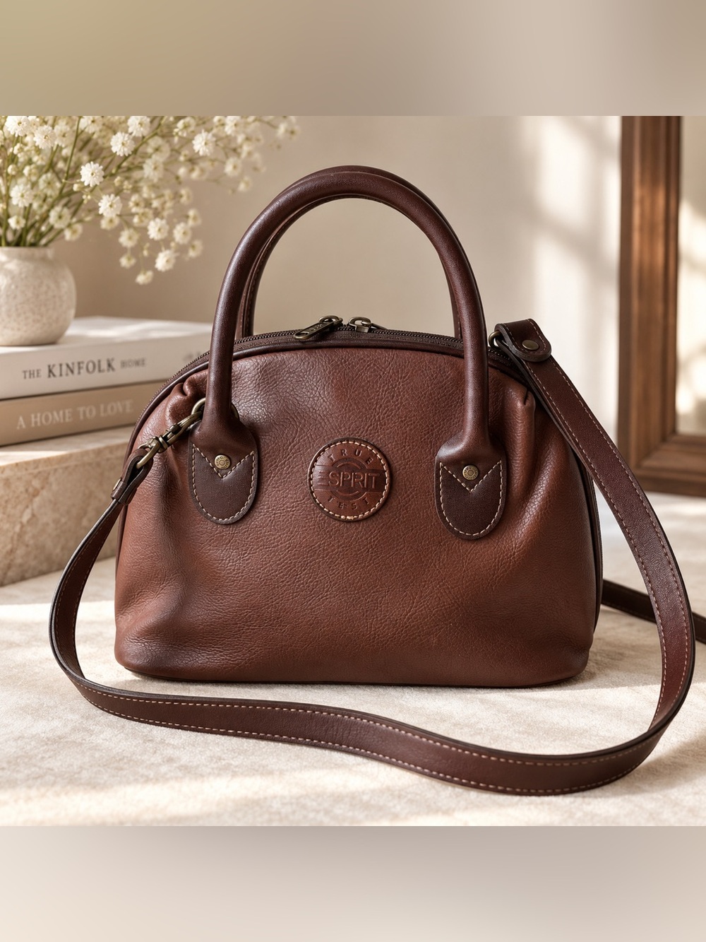 Esprit Brown Dome Satchel Crossbody Bag Vintage Y2K Brown Purse Equestrian